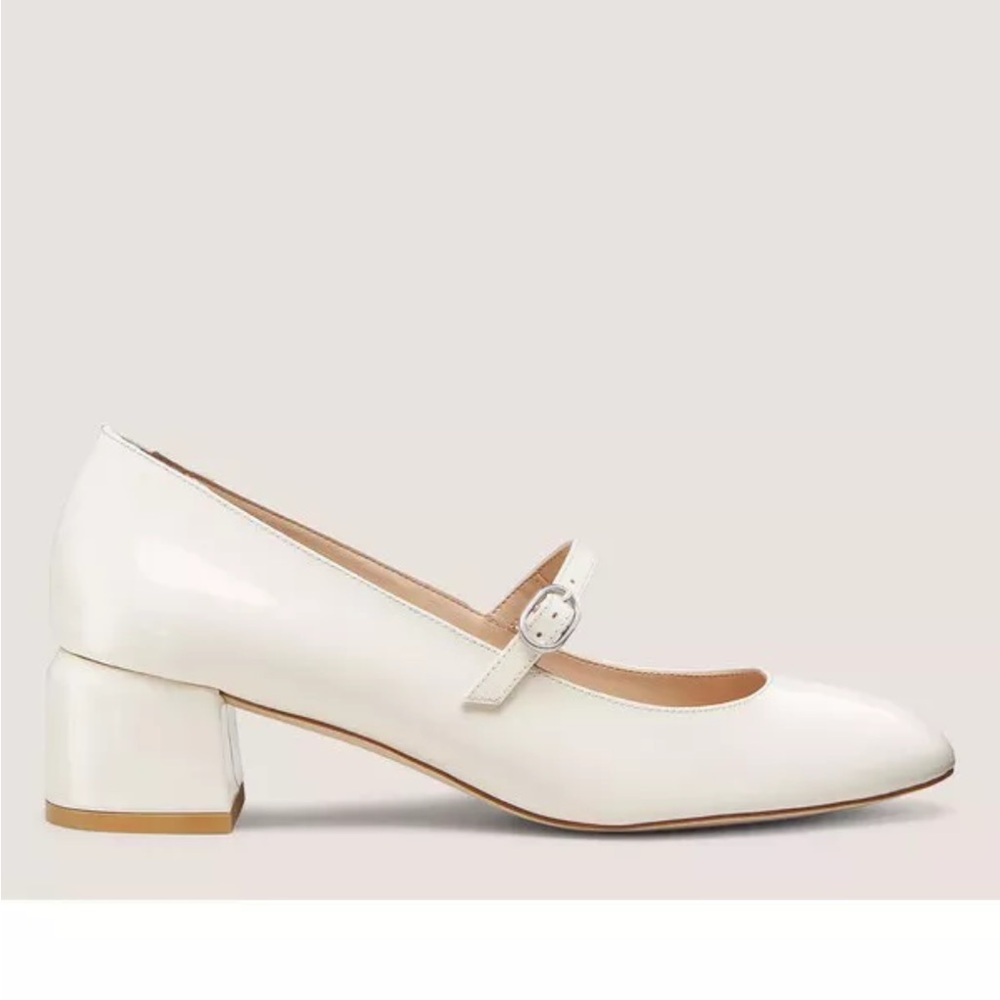 Stuart Weitzman Gabby 45 Mary Jane in White Patent Leather 6.5